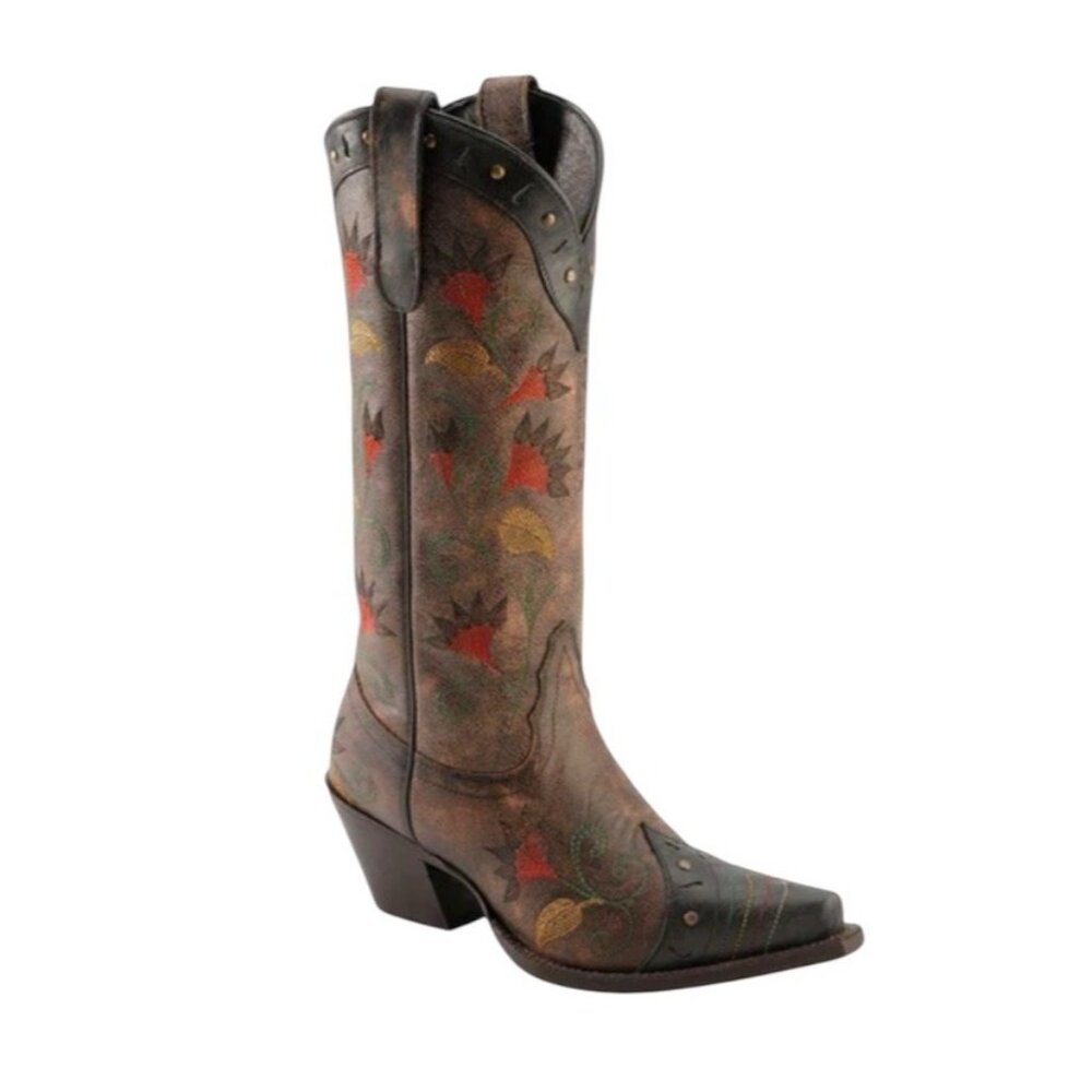 Tony Lama Brown Multicolor Floral Embroidered Rodeo Cowgirl Western Boots 6.5 B